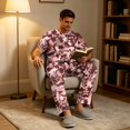 thumbnail image 4 of CCRFTGI Mens Pajamas Lightweight Camo Short Sleeve Two Piece Pajama Outfit Loose Drawstring Pants with Deep Pockets Breathable Pjs Coffee 2XL, 4 of 6