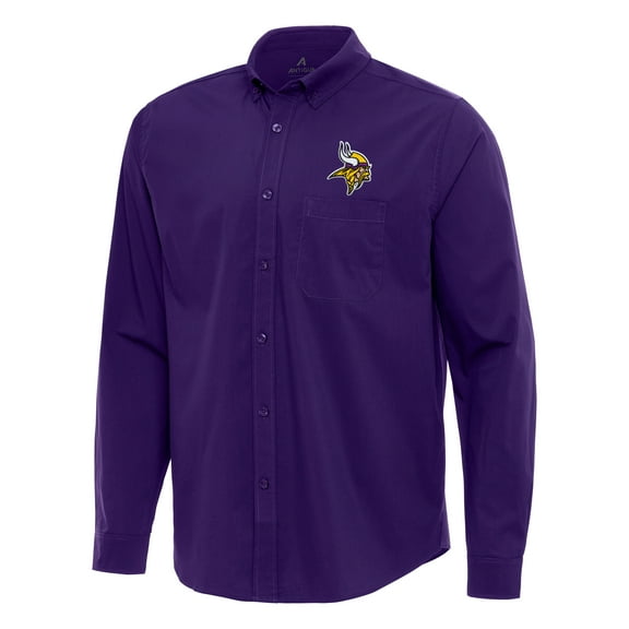 Men's Antigua Purple Minnesota Vikings Flight Woven Tri-Blend Long Sleeve Button-Down Shirt