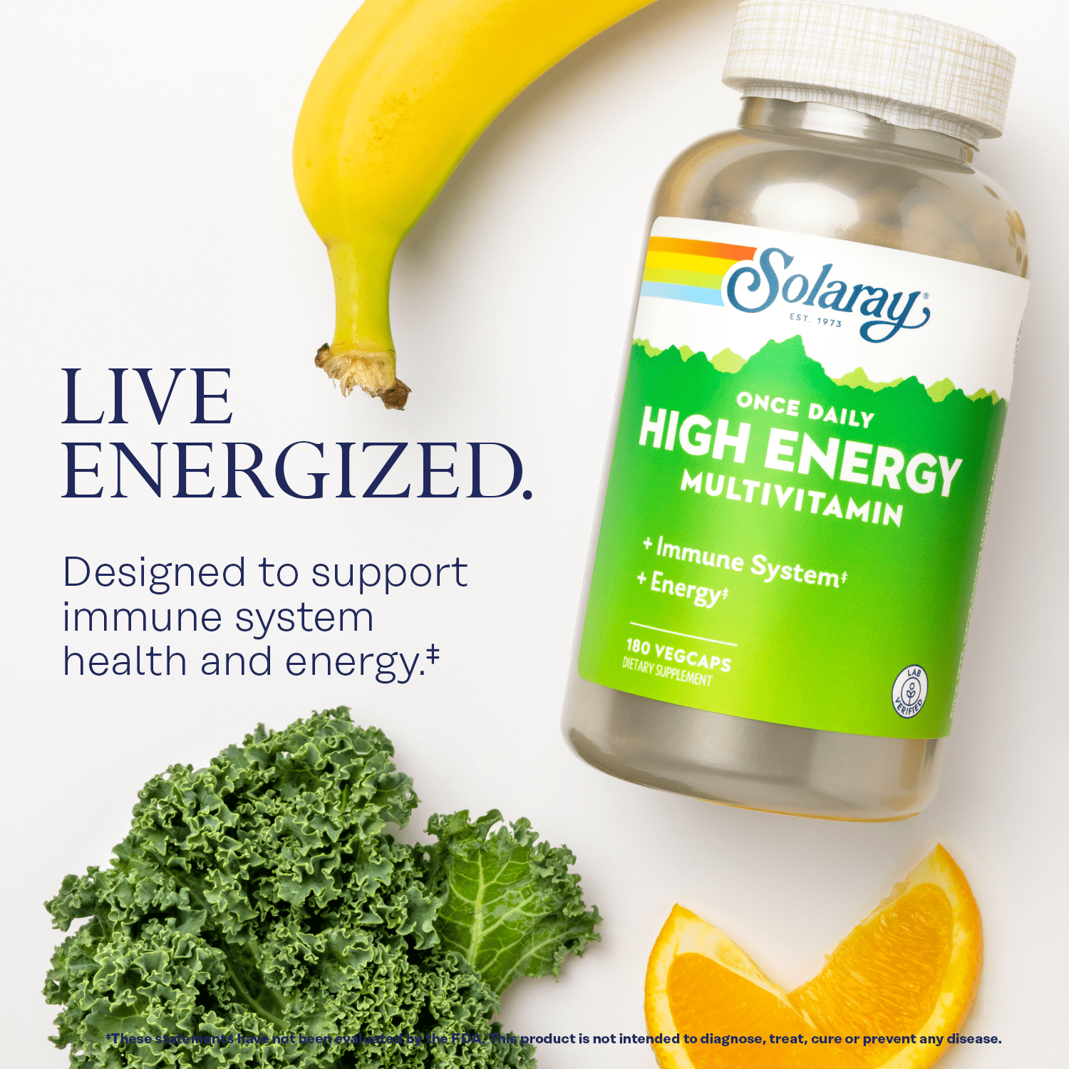 Solaray Once Daily High Energy Multivitamin | Supports Immunity & Energy | Whole Food Base Ingredients | Mens and Womens Multi Vitamin | 180 VegCaps