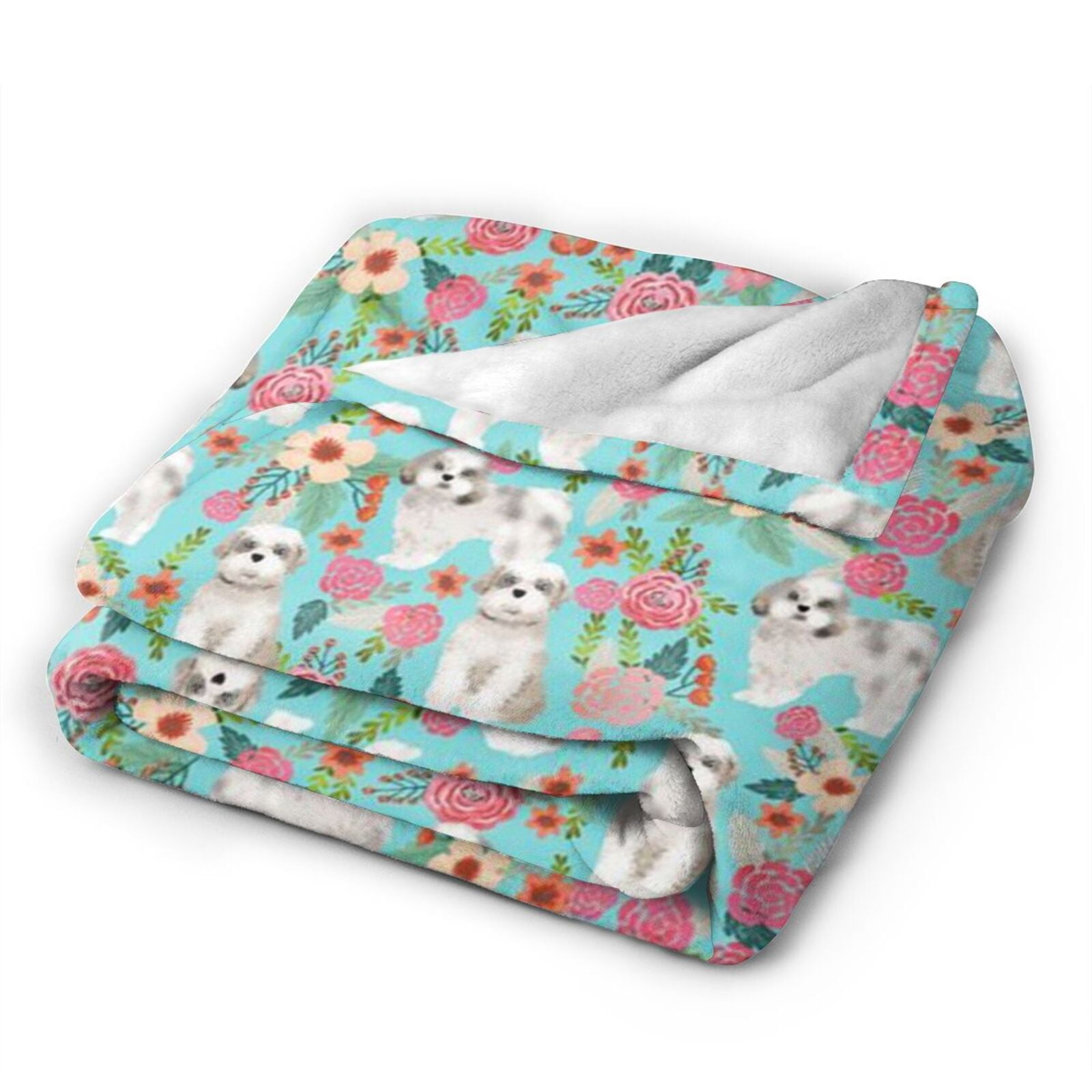 Wijzvio Shih Tzu Dogs Lovers Flower Floral Throw Blanket Soft Fuzzy Fleece Blanket For Couch Bed Living Room Decoration 50"X40"