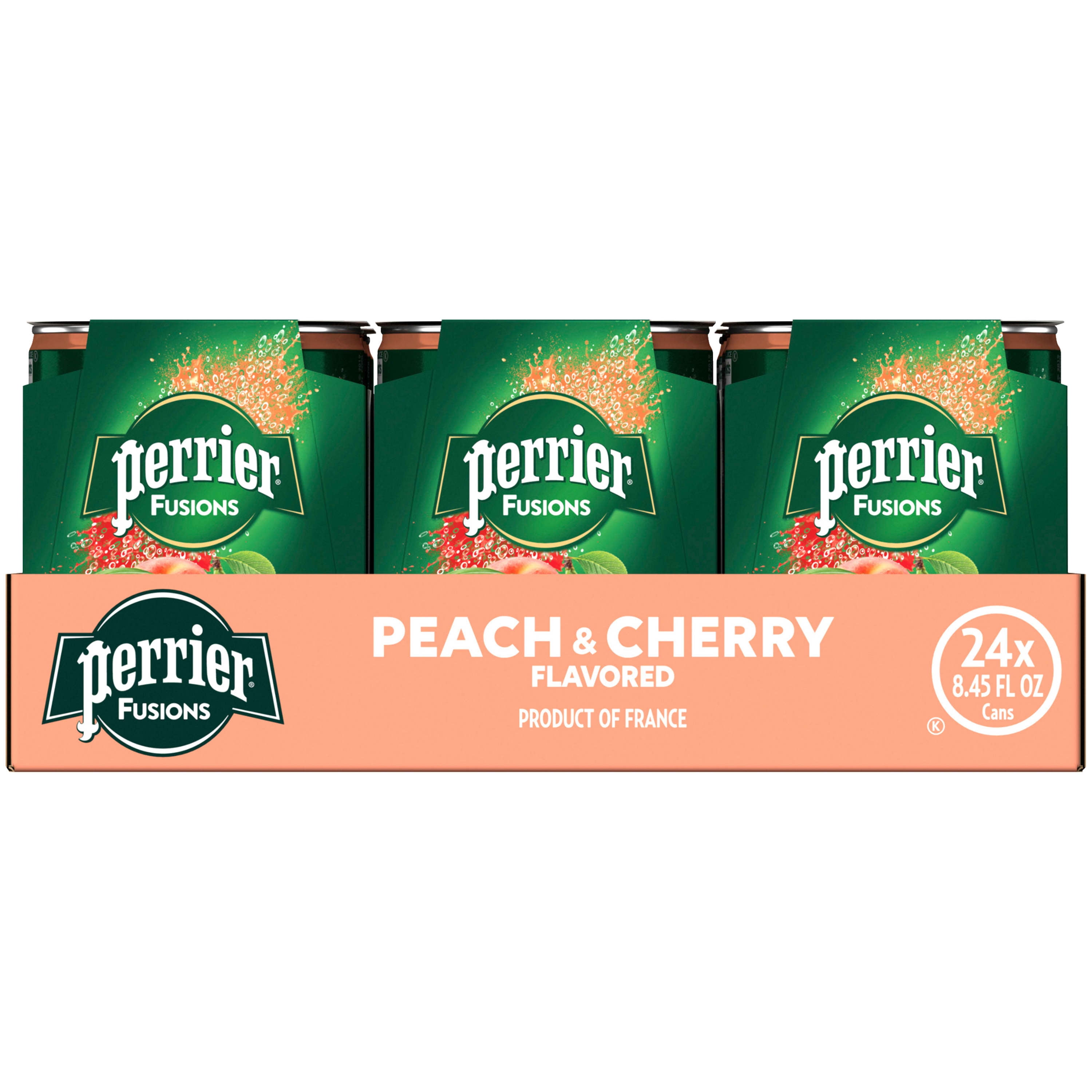 Cans 24 Count Perrier Fusions 8.45 Fl Oz Peach and Cherry Flavor 