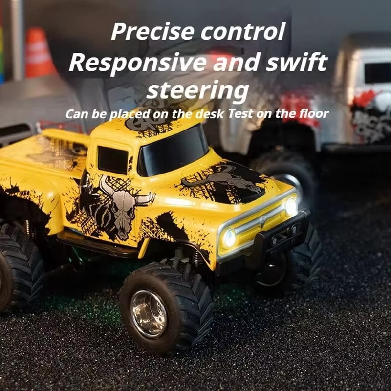 2.4G 1:64 Scale Mini Alloy Monster Truck with Mobile App Control, 3-Speed Off-Road RC Car with Shock Absorption & Trailer Hook, Desktop Remote Control Toy for Teens and Adults