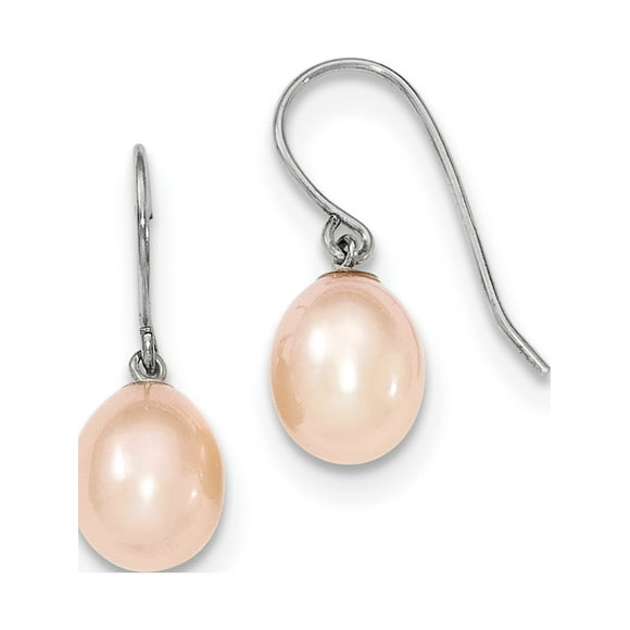 925 Sterling Silver 8-9mm Pink FW Cultured Pearl Drop (8x22mm) Earrings
