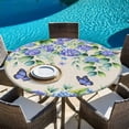 thumbnail image 6 of Purple Hydrangea Round Tablecloth, Fitted Table Cover with Elastic for 55"-60" Round Tables, Spring Eucalyptus Butterfly Rustic Burlap Table Cloth Outdoor Indoor Dinning Party Waterproof Tablecloths, 6 of 7