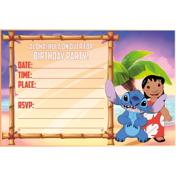Set of 20 Lilo And Friend -Themed Happy Birthday Invitation Cards & Envelopes - Lightweight (240g), Postcard Style Invites for the Perfect Party Pack