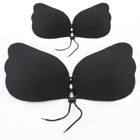 Adhesive Bra Drawstring Invisible Sticky Bra Push up Strapless Bra for  Women Backless Silicone Bras 2 Pairs, Black-2, D