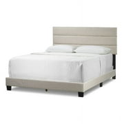 Glamour Home Aris Fabric King Bed with Line Stitching Tufting in Beige