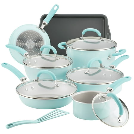 Rachael Ray 13 Pc Create Delicious Aluminum Nonstick Cookware Set, Light Blue Shimmer