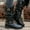 Black, variant on Womens Mid Calf Boots Winter Round Toe Flat Low Block Heel Buckle Strap Faux Leather Riding Booties Brown 6(37)