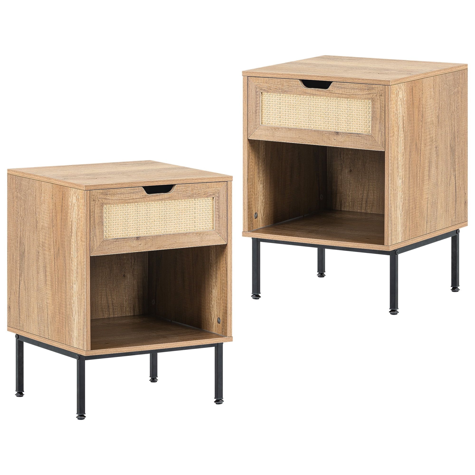 Kepooman Rattan Natural Nightstand Side Table Set of 2 with Drawers and Open Shelves for Bedroom Kepooman Rattan Natural Nightstand Side Table Set of 2 with Drawers and Open Shelves for Bedroom