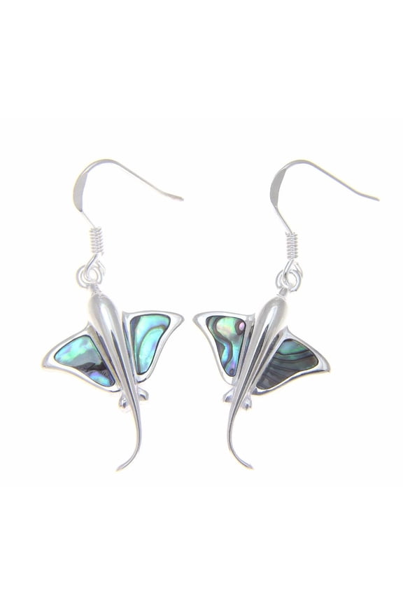 925 Sterling silver Hawaiian stingray fish abalone shell paua wire hook earrings
