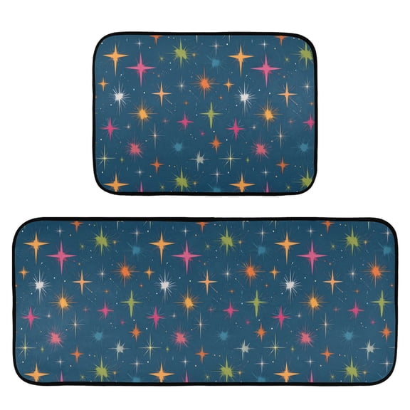 2-Piece Kitchen Mat Set Non Slip Washable Floor Mats Decorative Rugs for Kitchen Sink Laundry Colorful Stars Pattern