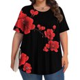 thumbnail image 6 of Womens Pleated Graphic Tees Plus Size Clothes Crew Neck Floral Tshirts Casual Trendy Summer Tops Red, 4XL, 6 of 6