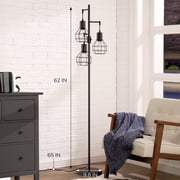 EDISHINE 62in Industrial Black Floor Lamps for Living Room, Dimmable, Metal Standing Tree Lamp for Bedroom, Office, 3 LED Bulb Included
