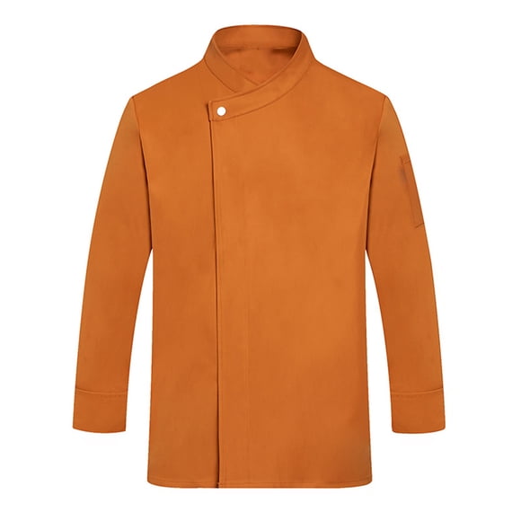 Nokdvo Chef Coat Mens Lightweight Button Closure Breathable Long Sleeve Jackets Spring Summer Loose Fit Workwear Pockets,Saffron M