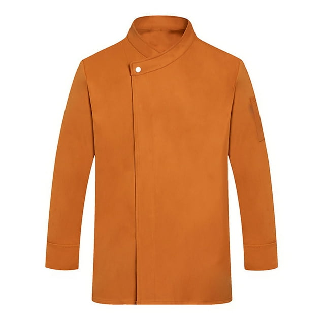 Nokdvo Chef's Jacket Men Fashion Button Closure Breathable Long Sleeve Work Jacket Spring Summer Baggy Uniform Pockets,Saffron 3XL