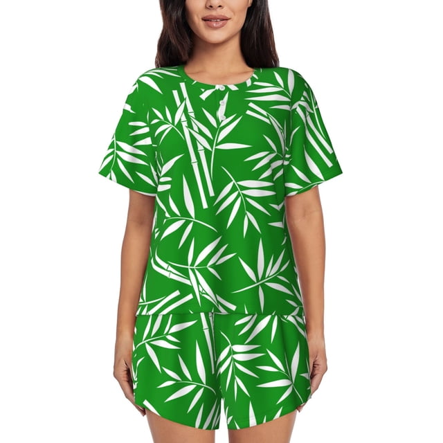 Balery Bamboo Conjunto de Pijama para Mujer con Estampado, Dos Piezas de Manga Corta y Shorts, Ropa de Dormir Suave con Cuello Redondo y Bolsillos-Small