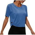 thumbnail image 2 of SROBPTY Womens T-Shirts Solid Crew Neck Short Sleeve with Cutout Loose Breathable Summer Tops for Everyday Wear, 2 of 5