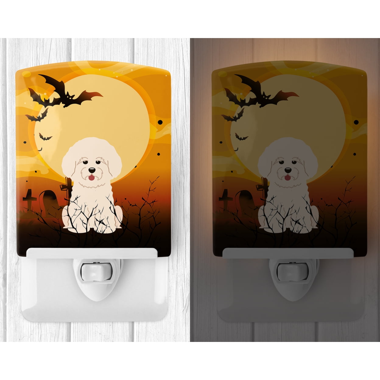 Caroline's Treasures BB4341CNL Halloween Bichon Frise Ceramic Night Light, 6x4x3", multicolor