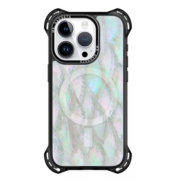Funda Uso Rudo MR. GADGETS Ultra Bounce Concha Nácar iPhone 15 promax MagSafe Color blanco
