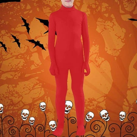 FAOWME Kids Toddler Boys Halloween Invisibility Jumpsuits Long Sleeve Turtleneck Solid Color Breathable Trendy Bodysuits For Activity Performance Red Xl