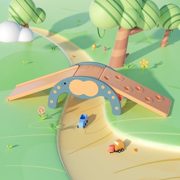 Children's Indoor Climbing Slideway Swing Playground 4-in-1 Function: Slide, Rock Climbing, Balance Board and Cradle Safe and Solid Montessori Toys Blue(1 Climbing Frame 2 Sliding Plate)