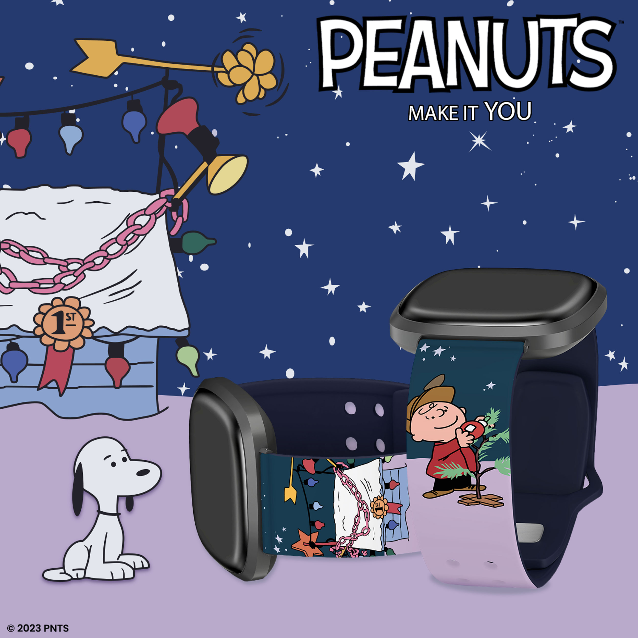 Peanuts Charlie Brown Christmas HD Unisex Watch Band for Fitbit Versa 3 & Sense (Long Decorating) by Affinity Bands