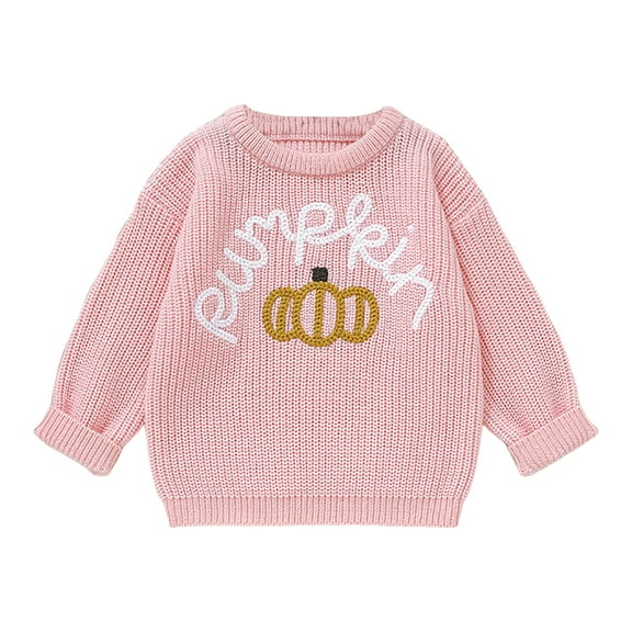 NOLDARES Halloween Clothes Sweater Toddler Baby Boy Girl Pumpkin Face Sweater Warm Pullover Sweatshirt Knitwear Fall Winter Clothes(Pink,5-6 Years)