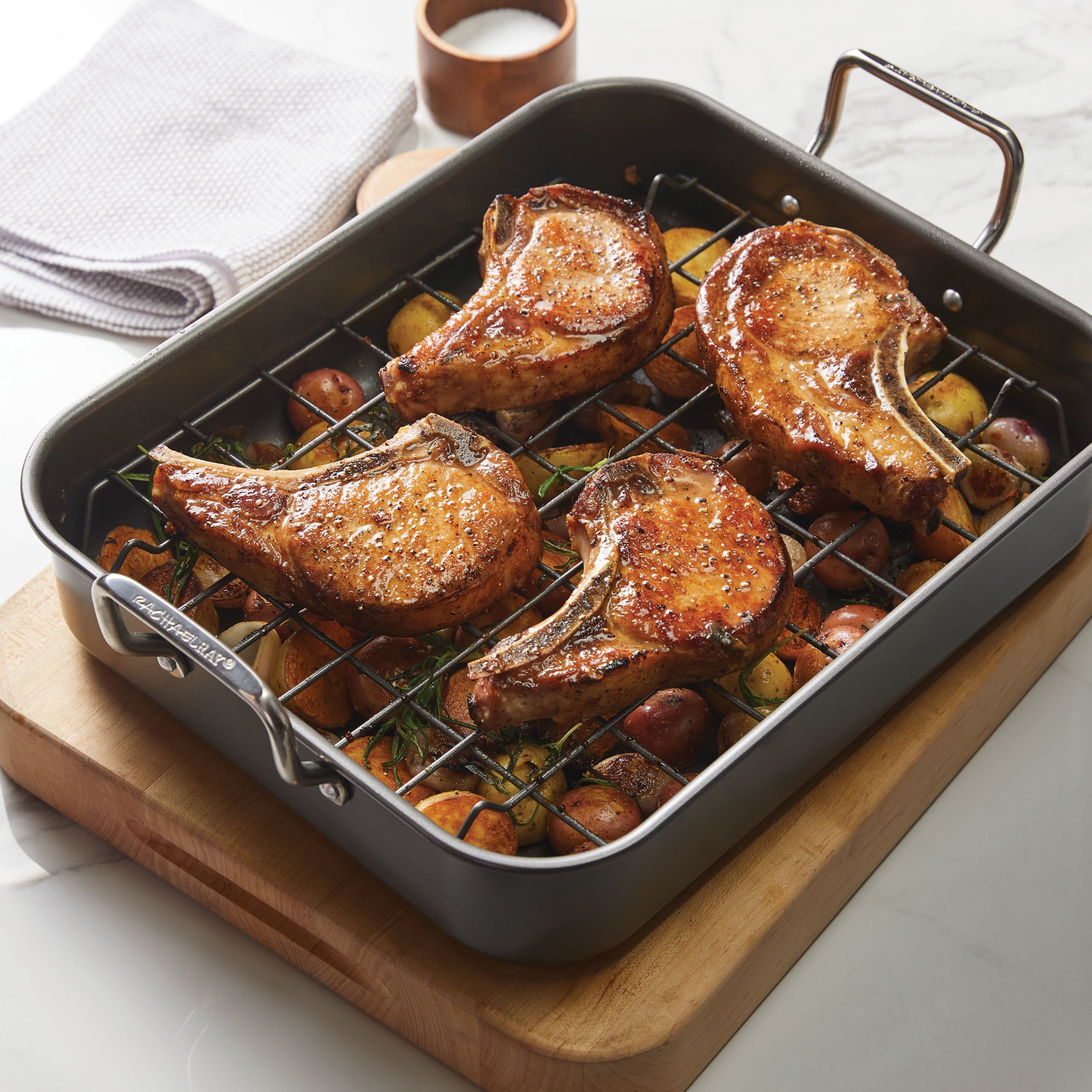  Rorence Roasting Pan with Rack: 16-Inch Stainless Steel  Rectangular Turkey Roaster pan with Nonstick V-Shaped Rack for Thanksgiving  Christmas – Set of 5: Home & Kitchen