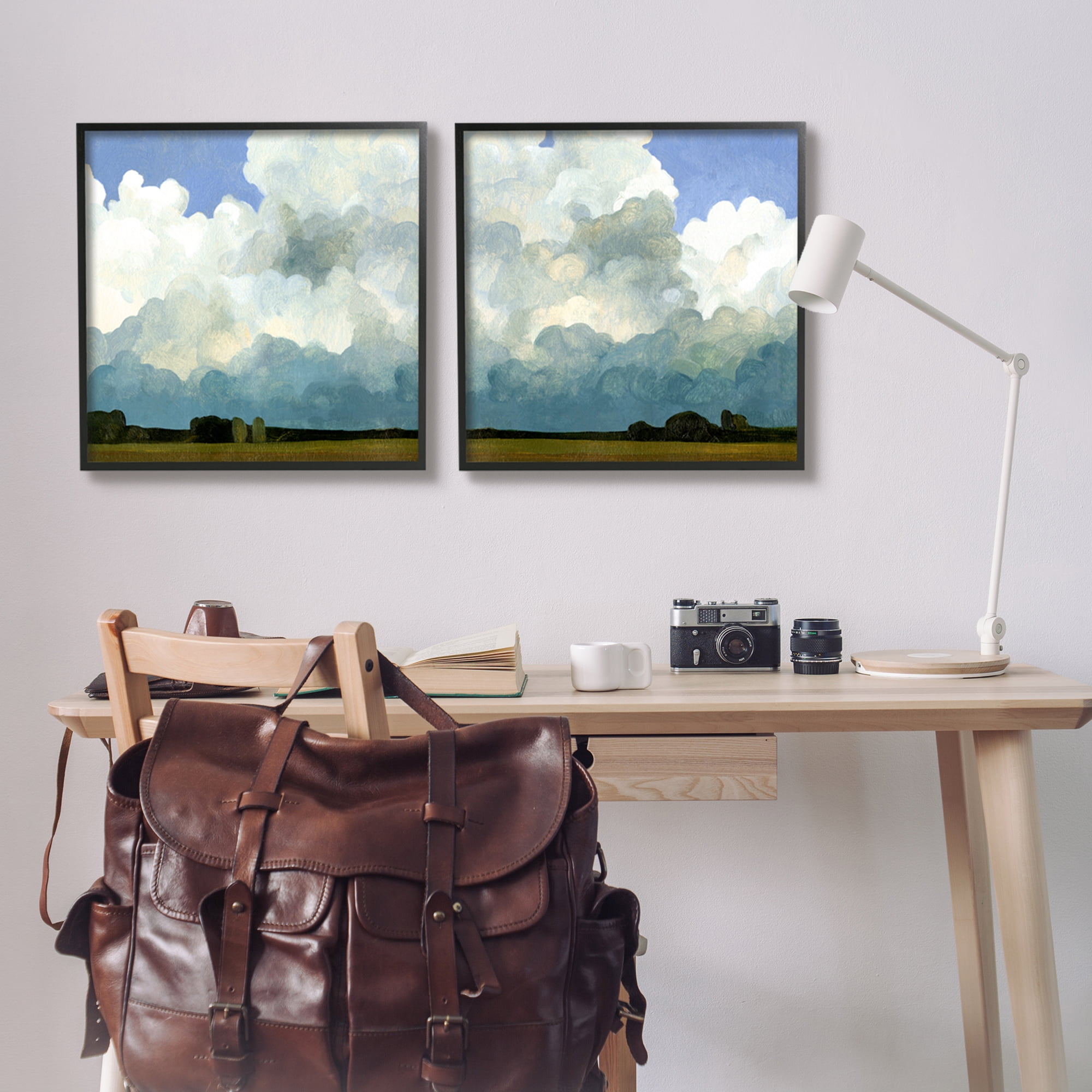 Stupell Industries Fluffy Clouds Countryside Sky Nature Landscape Painting Painting Black Framed Art Print Wall Art, Set of 2, Design by Emma Caroline