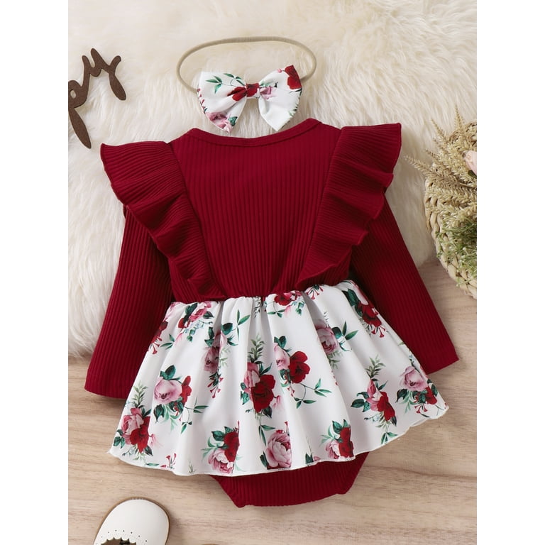 Toddler Baby Girl Bodysuit Skirts Dresses Kid Ribbed Long Sleeve Romper Tops Skirts One Piece Dress