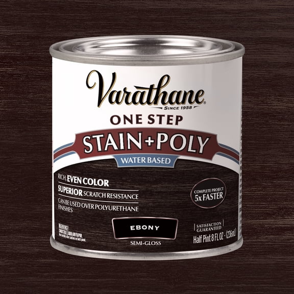 Ebony, Varathane One Step Interior Wood Stain   Polyurethane, Semi-Gloss -384359, Half Pint