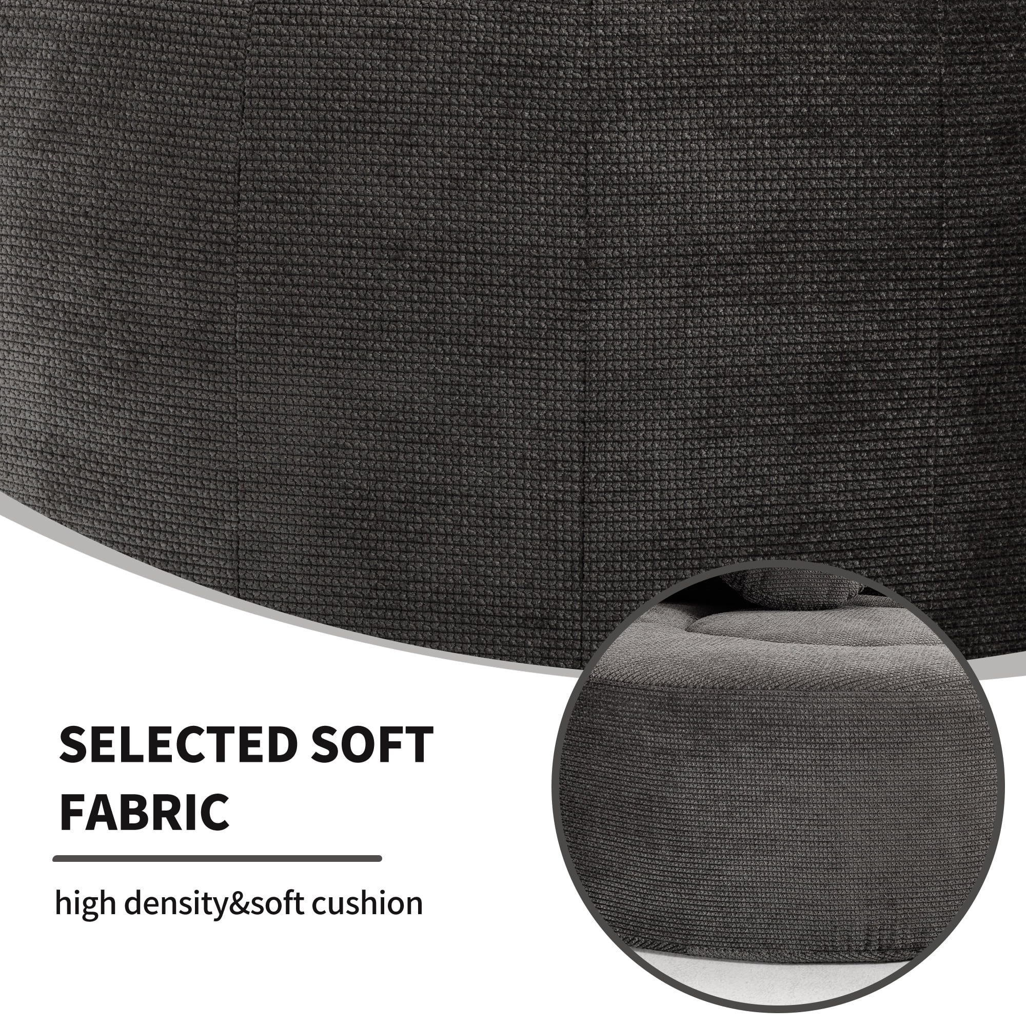 Leumius Oversized Round Chair Lounge Chaise Indoor,Upholstered Round Sofa Bed with Memory Foam,Comfy Cloud Circle Chair with Deep Seat for Living Room Bedroom,No Assembly Required,Black+ Gray