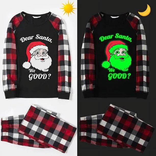 Pijamas familiares a juego navideños Luminosos y brillantes Dear Santa We Good Conjunto de pijamas negros