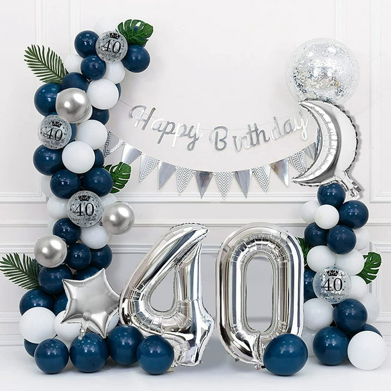 40th Birthday Decoration, Balloons 40th Birthday Men with Blue ...