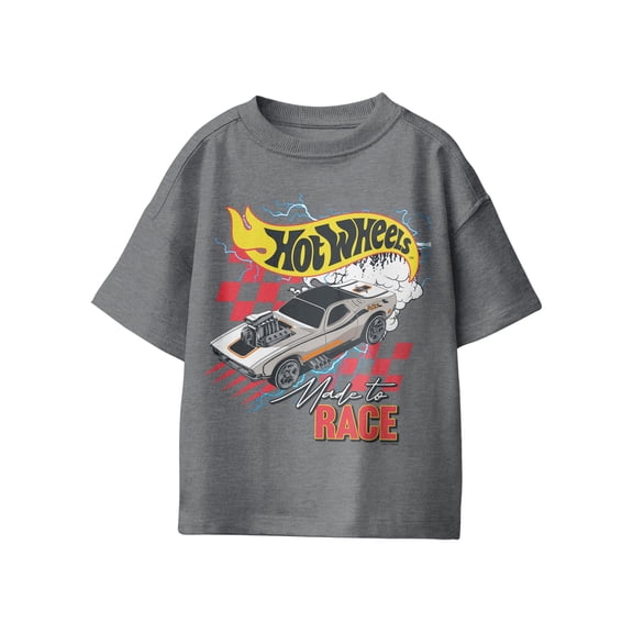 Hot Wheels Lightning Made To Race Boys Graphic Short Sleeve T-Shirt (Charcoal, S-XL)