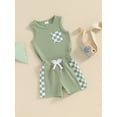 thumbnail image 3 of Bagilaanoe 2pcs Toddler Baby Boy Shorts Set Sleeveless Tank Tops + Checkerboard Shorts 6M 12M 18M 24M 3T 4T Kids Casual Summer Clothes, 3 of 7