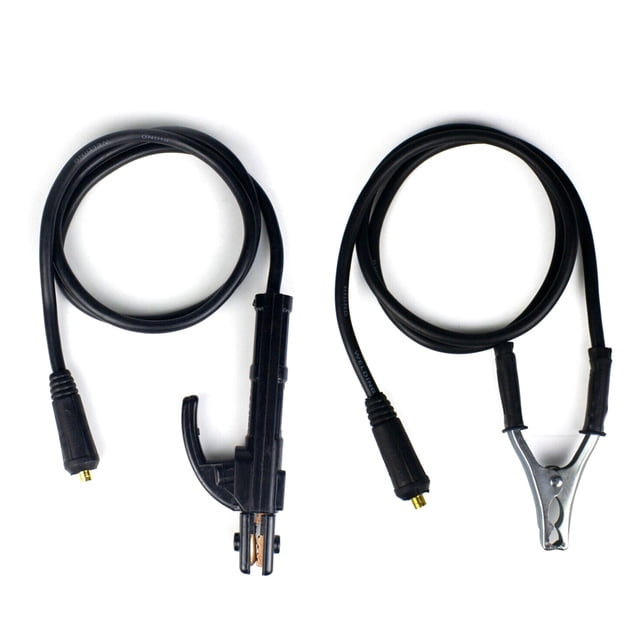 Pinzas para soldar de cobre con cable de 1.5m - Juego de pinza porta electrodo y pinza de tierra, capacidad 300A, color negro/plateado, incluye 2 piezas.