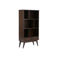 thumbnail image 1 of SIMPLIHOME Draper SOLID HARDWOOD 64 inch x 35 inch Mid Century Modern Wide Bookcase and Storage Unit in Medium Auburn Brown with 2 Drawers and 3 Shelves, for the Living Room, Study and Office, 1 of 5
