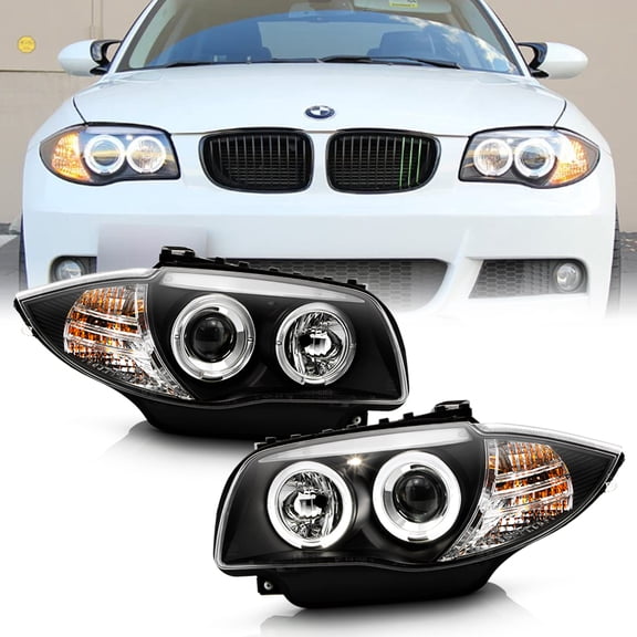 Top Gear Motors Black Halogen LED Halo Projector Headlight Pair for 2008-2013 BMW E87 128i 135i