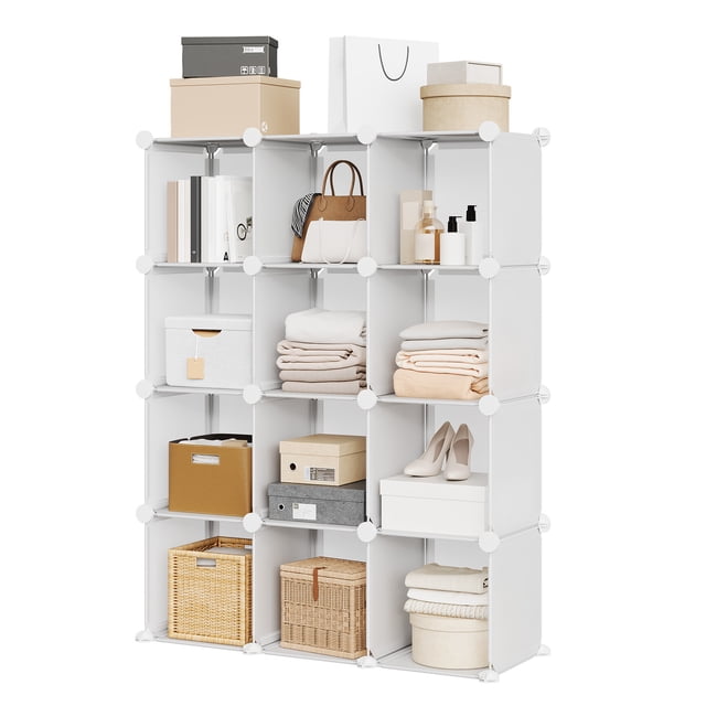 Armoire de Rangement d'Entrée à 12 Cubes – Étagère Organisatrice Modulaire en PVC, Conception Empilable pour Étagère à Chaussures, Bibliothèque Ou Rangement de Garde-Robe – Assemblage Facile, Solution Gain de Place pour la Maison – Noir