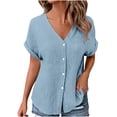 thumbnail image 3 of Bovxnpu Short Sleeve Tee Shirts Summer Dressy Casual Blouse V Neck Button Cardigan With Pocket Shirt Summer Tops (Women's or Women's Plus), 3 of 9