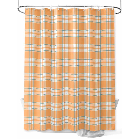 Fsddascl Orange White Check Shower Curtain Set - 72" x 78" Washable Bathtub Curtain with 12 Hooks, Farmhouse Fall Buffalo Plaid Waterproof Fabric Stall Shower Curtains for Bathroom/Bathtub Décor