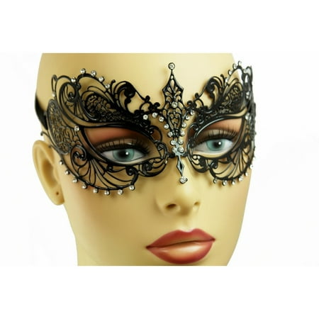 Kbw Women's Laser Cut Metal Venetian Pretty Masquerade Mask, Black