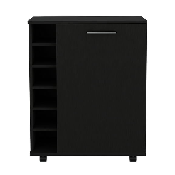 Spacious Black Bar Cart With Door Storage And Mobility For Home Seamlessly Mobile Interior Serving Top