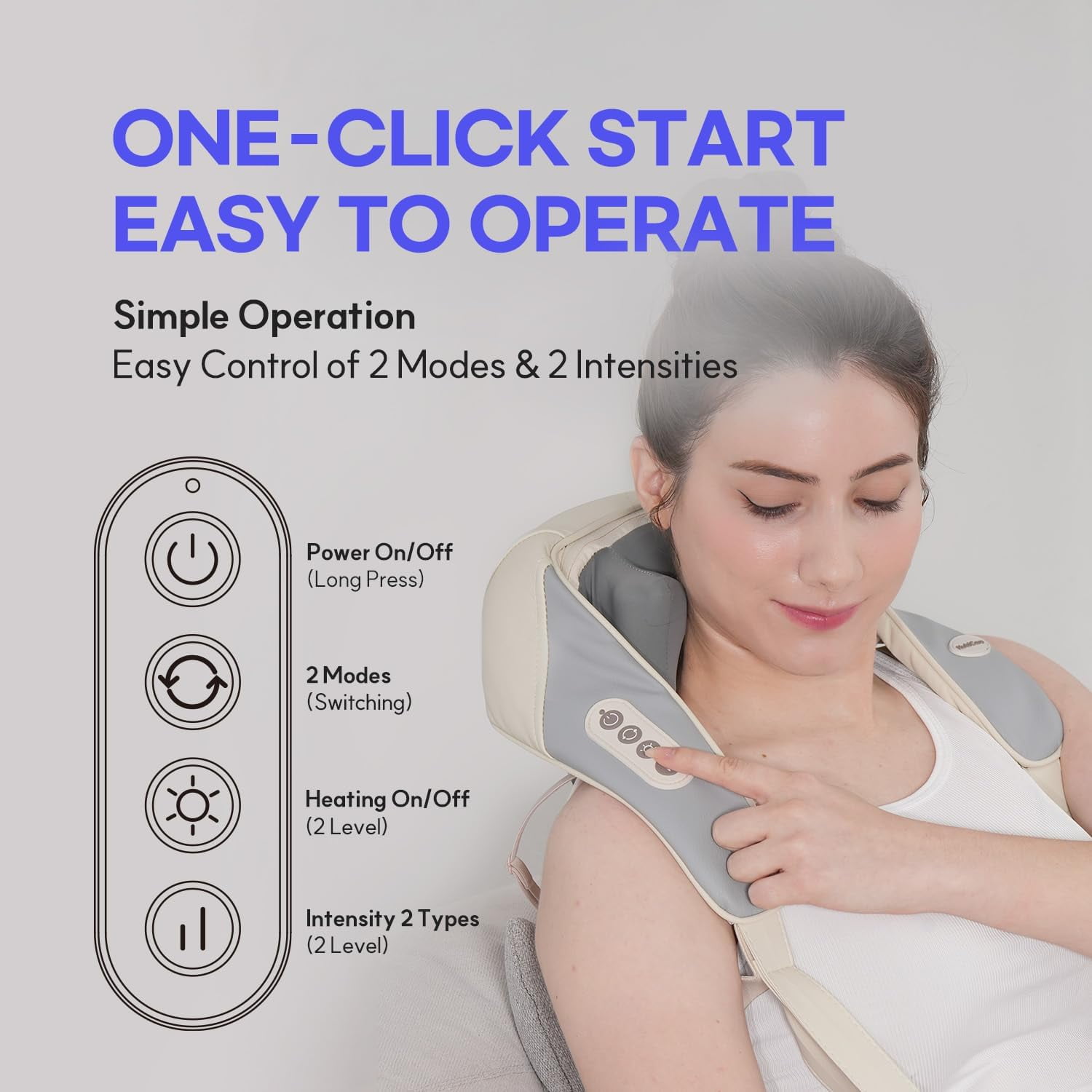 Neck Massager with Heat and Compression - Cordless Electric Deep Tissue Kneading for Pain Relief