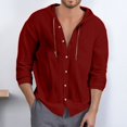 thumbnail image 2 of MIXUE Mens Casual Button Down Shirts Solid Color Stylish Pocket Hooded Long Sleeve Comfortable Shirt Tops Sportswear,Red,L, 2 of 4