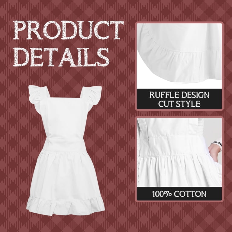 Aspire Retro Ruffle Apron, XL Cotton White for Painting Baking