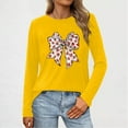 thumbnail image 3 of Valentines Bow Shirts Womens Long Sleeve Holiday Valentine's Day Tshirt Crew Neck Heart Graphic Tee Tops, L Yellow, 3 of 5