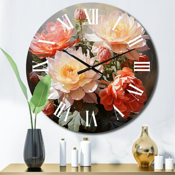 Designart "Coral Cactus love expression" Floral Oversized Wall Clock